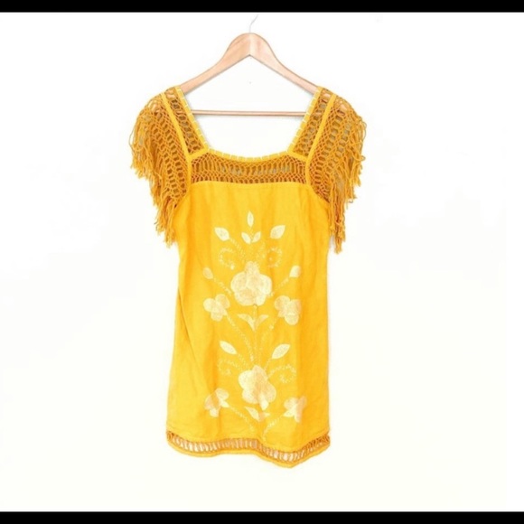 Free People Mustard Crochet Embroidered Dress - Picture 3 of 6